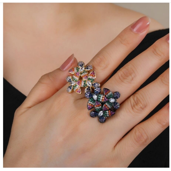 Stunning micro multi gem 'butterfly' ring, open size - Picture 3 of 3